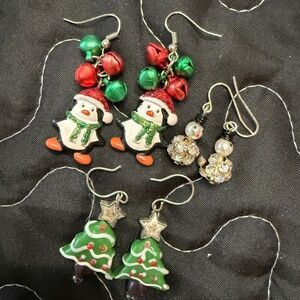 Holiday earrings, 3 pair, pierced wires